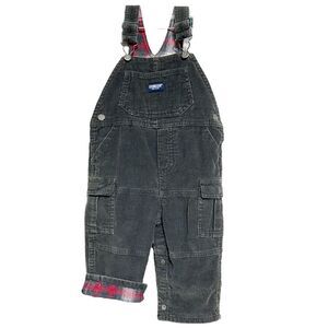 Oshkosh Vestbak Corduroy Overalls Plaid Flannel Lined Bibs Baby 6-9 Months Snaps